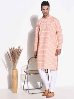 SHOWOFFFF - Men Orange Striped Kurta with Trouser (Set of 2)