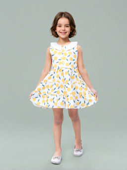 Toonyport - Yellow Girls Cotton Polka Dots Printed Fit & Flare Dress