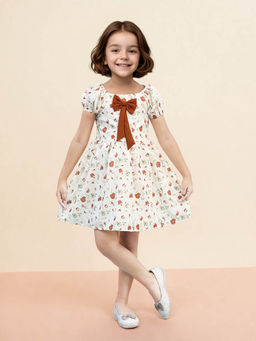Toonyport - Brown Girls Cotton Floral Printed Fit & Flare Dress