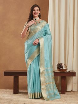 Gahan - Womens Assam Silk Saree with Zari Temple Border & Unstitched Blouse