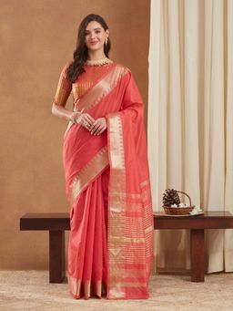 Gahan - Womens Assam Silk Saree with Zari Temple Border & Unstitched Blouse