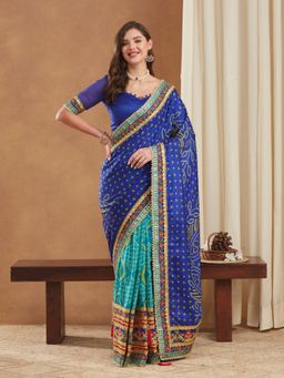 Gahan - Womens Premium Bandhani Dola Silk Saree with Embroidered Unstitched Blouse
