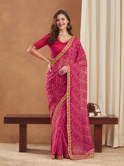 Gahan - Womens Exclusive Georgette Bandhej Foil Print Saree with Unstitched Blouse