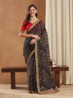 Gahan - Womens Exclusive Georgette Bandhej Foil Print Saree with Unstitched Blouse