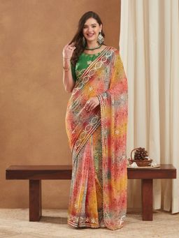 Gahan - Womens Exclusive Bandhej Georgette Saree with Sequins & Gotapati Work Unstitched Blouse