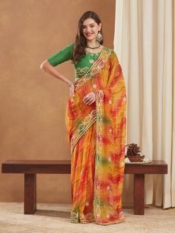 Gahan - Womens Exclusive Bandhej Georgette Saree with Sequins & Gotapati Work Unstitched Blouse