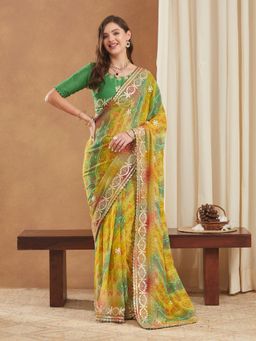 Gahan - Womens Exclusive Bandhej Georgette Saree with Sequins & Gotapati Work Unstitched Blouse