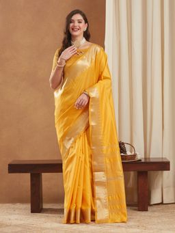 Gahan - Womens Assam Silk Saree with Zari Temple Border & Unstitched Blouse