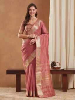 Gahan - Womens Assam Silk Saree with Zari Temple Border & Unstitched Blouse