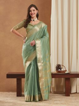 Gahan - Womens Assam Silk Saree with Zari Temple Border & Unstitched Blouse