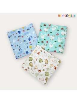 NEW COMERS - Cotton Muslin Multi-Color Printed Baby Swaddle Set for New Born (Pack Of 3)
