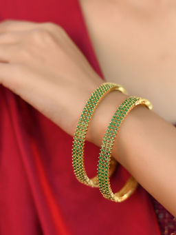 Ratnavali Jewels - Gold Plated American Diamond Cubic Zirconia Three Line Bangle (Pack of 2)