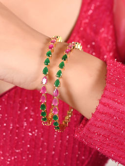 Ratnavali Jewels - Gold Plated Multi American Diamond Cubic Zirconia Pear Sleek (Pack of 2)