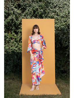 MANDIRA WIRK - Pop Abstract Printed Satin Top And Wrap Skirt (Set of 2)