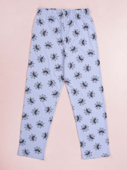 KiddoPanti - Boys Blue Cotton Knit Spyder Web Printed Pyjama