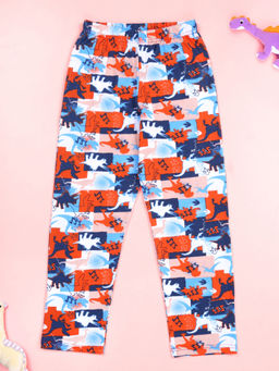 KiddoPanti - Boys Red Cotton Knit Dinosaur Printed Pyjama