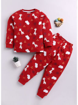 BLUSHES - Cotton Knit Red Printed T-shirt & Pyjama