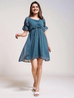 Twenty Dresses by Nykaa Fashion - Womens Tie-Up Detail Teal Mini Dress