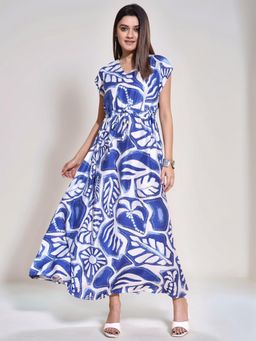 Twenty Dresses by Nykaa Fashion - Womens Waist Tie-Up Blue Printed Dress