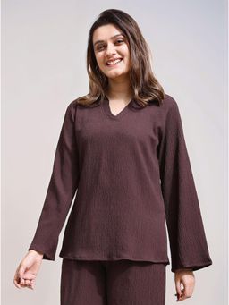 Twenty Dresses by Nykaa Fashion - Womens Dark Brown Textured Collar Neck Top