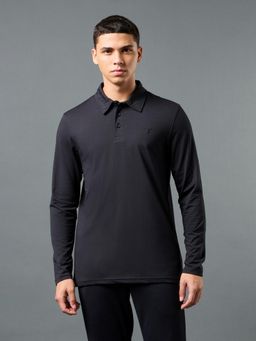 Technosport - Men Solid Slim Fit Polo Sports Black T-Shirt With Cotflex