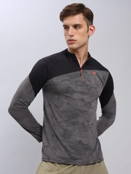 Technosport - Men Jacquard Slim Fit Mock Neck Sports T-Shirt With Techno Cool+