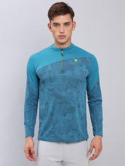 Technosport - Men Jacquard Slim Fit Mock Neck Sports T-Shirt With Techno Cool+