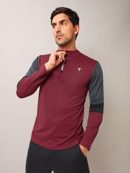 Technosport - Men Colorblock Slim Fit Mock Neck Sports T-Shirt With Techno Cool+