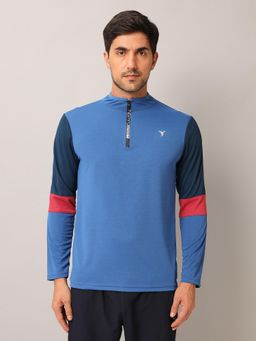 Technosport - Men Colorblock Slim Fit Mock Neck Sports T-Shirt With Techno Cool+