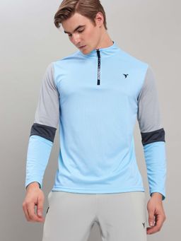 Technosport - Men Colorblock Slim Fit Mock Neck Sports T-Shirt With Techno Cool+