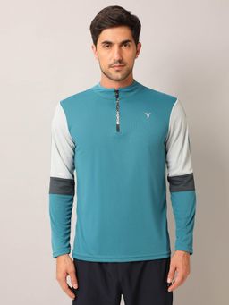 Technosport - Men Colorblock Slim Fit Mock Neck Sports T-Shirt With Techno Cool+