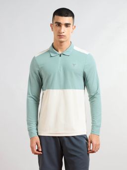 Technosport - Men Colorblock Slim Fit Polo Sports Green T-Shirt With Matpiq