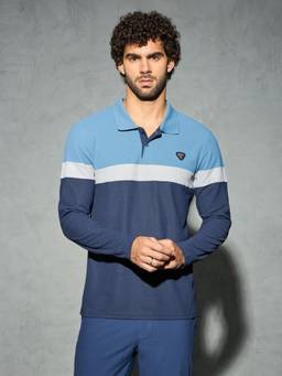 Technosport - Men Colorblock Slim Fit Polo Sports Blue T-Shirt With Matpiq
