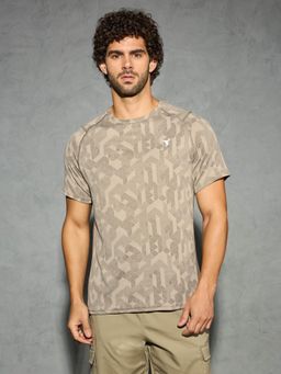 Technosport - Men Self Design Slim Fit Round Neck Sports T-Shirt With Double Cool