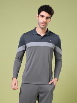 Technosport - Men Colorblock Slim Fit Polo Sports Grey T-Shirt With Techno Cool+