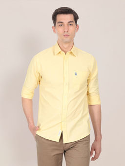 U.S. POLO ASSN. - Men Yellow Solid Casual Shirt