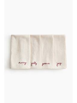 H&M - Beige 4-Pack Embroidery-Detail Napkins