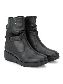 Delize - Womens Black Solid Ankle Boot With Buckle Strap