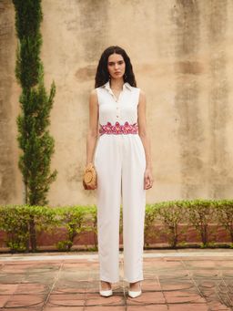 Maenaam - Ivory Valeria Jumpsuit with Belt