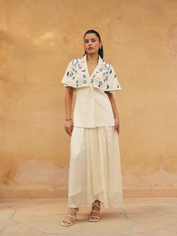 Maenaam - Womens Blended Sequined Ivory Blazer with Skirt