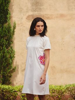 Maenaam - Womens Cotton Embroidered White Dress