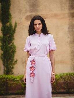 Maenaam - Womens Cotton Solid Pink Dress with Belt