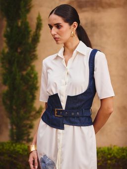 Maenaam - Womens Cotton Embroidered Multi-Color Dress with Belt