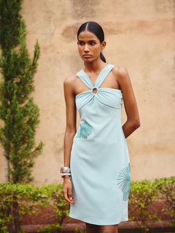 Maenaam - Womens Polyester Embroidered Blue Dress