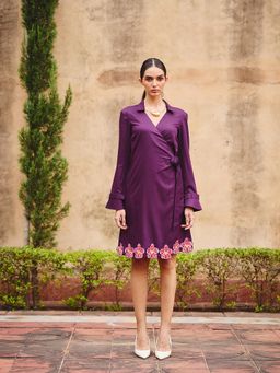 Maenaam - Womens Cotton Embroidered Purple Dress