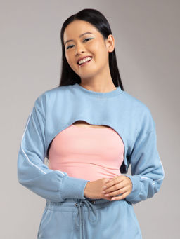 Twenty Dresses by Nykaa Fashion - Basics Blue Solid Crew Neck Sweatshirt