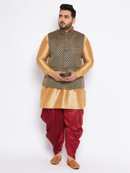 Vastramay - Men's Rose Gold Silk Blend Jacket Kurta Dhoti