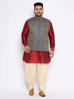 Vastramay - Men's Maroon Silk Blend Jacket Kurta Dhoti