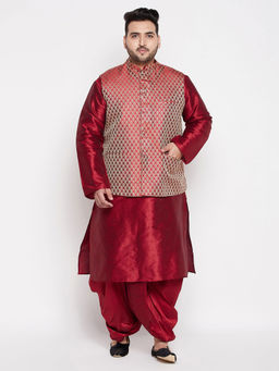 Vastramay - Men's Maroon Silk Blend Jacket Kurta Dhoti