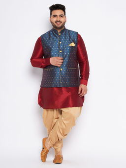 Vastramay - Men's Maroon Silk Blend Jacket Kurta Dhoti